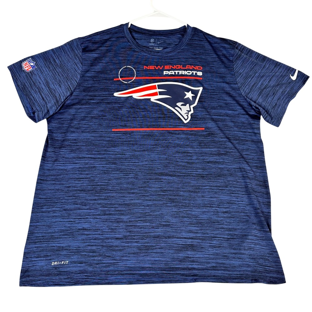 Nike New England Patriots Mens XXL Dri-FIT Onfield Apparel Space Dye Shirt Navy